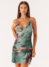 Cyna Cowl Mini Dress - Sea Splash